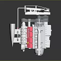 White Car Model Mechanical Components With Pink Accents And Mounted Structure