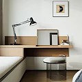 Modern Wooden Dressing Table with Mirror and Table Lamp in Bedroom