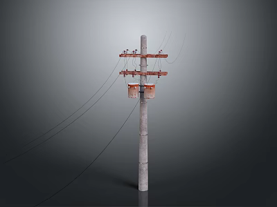 Electrical Utility Pole With Wooden Crossarms Insulators And Power Lines 3d model