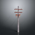 Electrical Utility Pole With Wooden Crossarms Insulators And Power Lines