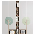 Modern Style Wardrobe with Wooden Frame Light Green Circular Panels and Open Storage Shelves