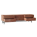 Modern Wooden TV Stand With Textured Drawers And Black Metal Legs