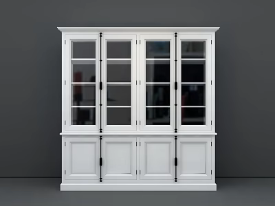 White Modern Bookcase With Upper Glass Doors And Lower Wooden Cabinets 3d model