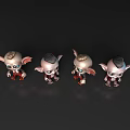 Cute Four 3D Elf Models With Big Ears Large Eyes And Red Suits On Black 3d model