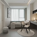 Modern Tatami Bedroom Interior With Tatami Bed Window Curtain Wooden Desk And Armchair