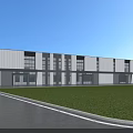 Modern Industrial Factory Building Exterior With Large Glass Windows Steel Structure And Green Lawn