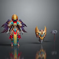 Detailed Fantasy Mythical Character In Ornate Armor With Shield And Hammer