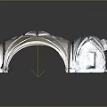 Ancient Vaulted Stone Arches Interior With Water Reflection And Blue Accents
