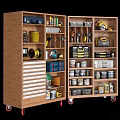 Public Facility Tool Cabinet Featuring Organized Drills Tapes Paint Cans And Storage Bins