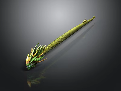 Lustrous Long Green Dragon Decorative Ornament With Scales And Gold Accents 3d model