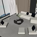 Modern Sofa Coffee Table Combination Interior With White Sofa Decorative Pillows And Area Rug 3d model