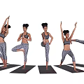 Woman Practicing Various Yoga Poses On Mats With Gear Background Design