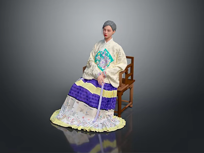 Traditional Elegant Costume With Light Colored Top Colorful Embroidery And Purple Yellow Pleated Skirt 3d model