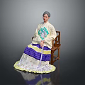 Traditional Elegant Costume With Light Colored Top Colorful Embroidery And Purple Yellow Pleated Skirt