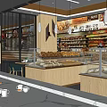 Mall Bakery Shop With Fresh Bread Pastries On Glass Display Counter And Wooden Cabinets
