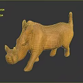 Handcrafted Orange Rhinoceros Sculpture Standing With Horn Ears Tail On Black Background