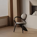 Modern Dining Chair With Curved Armrest Round Backrest Black Frame And Grey Cushion