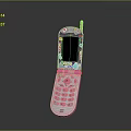 Colorful Pink Flip Mobile Phone With Decorative Patterns Screen And Keypad