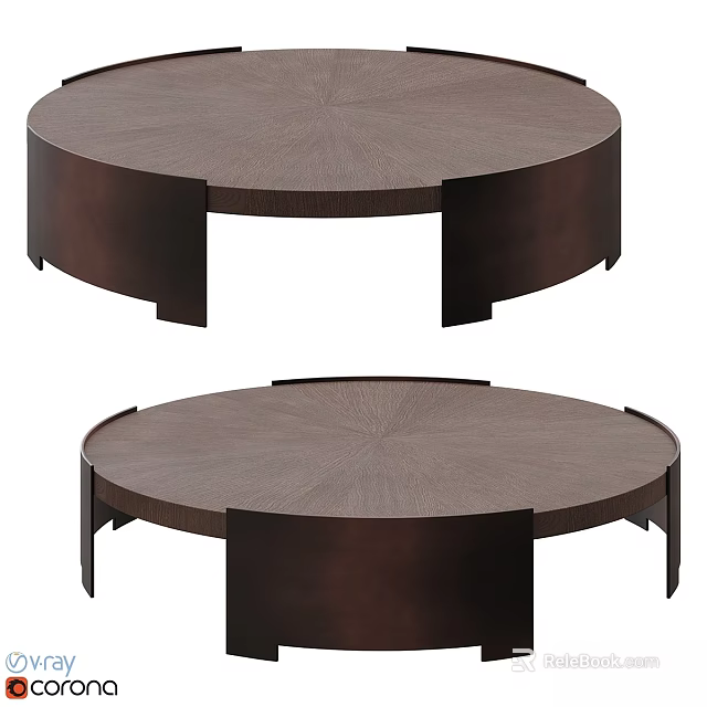Modern Functional Round Table With Dark Wood Surface And Simple Block Legs Design 3d model 