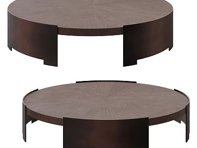 Modern Functional Round Table With Dark Wood Surface And Simple Block Legs Design 3d model