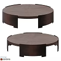 Modern Functional Round Table With Dark Wood Surface And Simple Block Legs Design 3d model