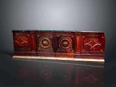 Antique Carved Wooden Furniture With Intricate Circular Motifs And Marble Base 3d model