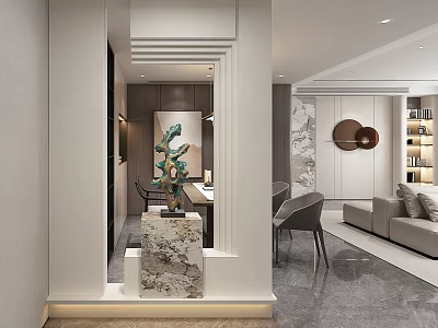 Modern Entryway Design With Marble Accent And Decorative Sculpture In Contemporary Home 3d model