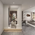 Modern Entryway Design With Marble Accent And Decorative Sculpture In Contemporary Home
