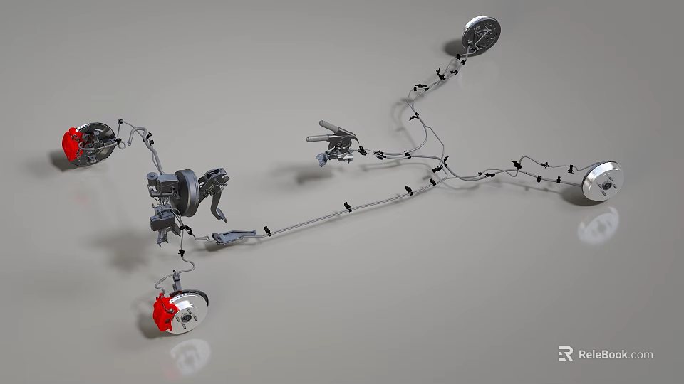 Mechanical Components Assembly With Silver Metal Parts And Red Element Structure 3d model 