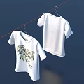 White T Shirts Hanging On Clothesline With Plant Print And Plain Design