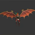 Fantasy Armored Character Merged With Dragon Like Orange Wings And Horned Head