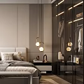 Modern Bedroom Interior With Upholstered Headboard Bed Nightstands Pendant Lights And Floor to Ceiling Windows