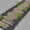 Natural Stone Slab Garden Path Paving With Black Gravel And Green Plants