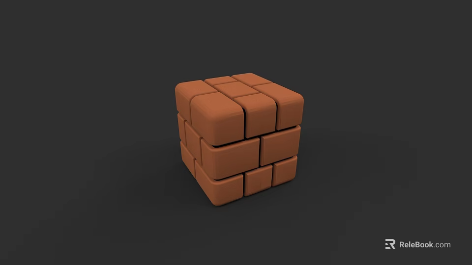 Brown Building Blocks Cube Composed of Small Square Pieces on Dark Background 3d model 