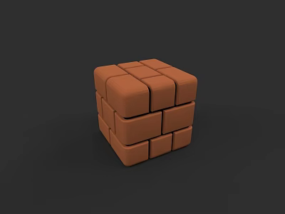 Brown Building Blocks Cube Composed of Small Square Pieces on Dark Background 3d model