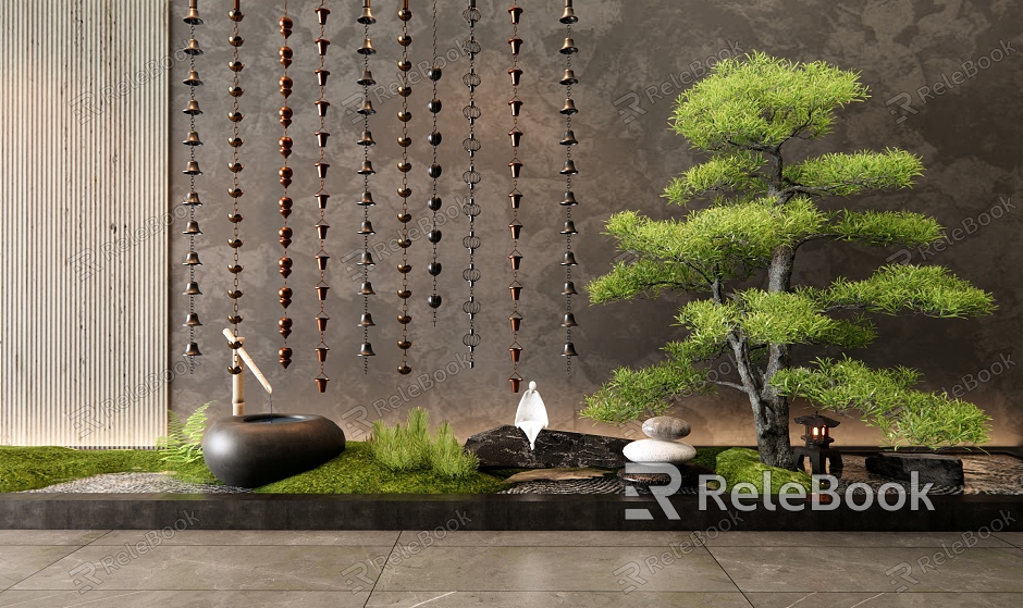 New Chinese Courtyard Landscape Setches Indoor Landscape Rain Chain Drip Chain Waterscape Pine Stone model