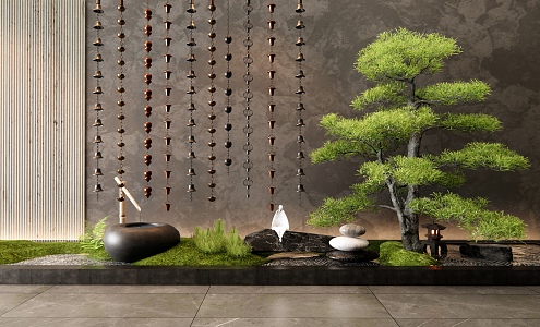 New Chinese Courtyard Landscape Setches Indoor Landscape Rain Chain Drip Chain Waterscape Pine Stone 3d model