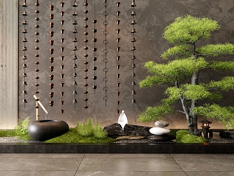 New Chinese Courtyard Landscape Setches Indoor Landscape Rain Chain Drip Chain Waterscape Pine Stone 3d model