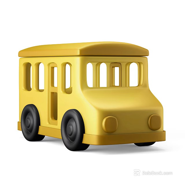 Yellow Plastic Toy Bus With Miniature Windows Door And Black Wheels 3d model 