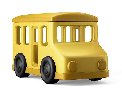 Yellow Plastic Toy Bus With Miniature Windows Door And Black Wheels 3d model