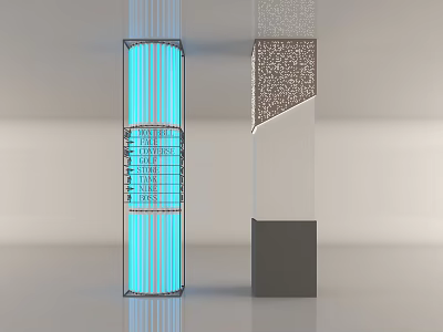 Modern Architectural Columns With Blue Stripes And Different Materials Textured Surfaces For Interior Design 3d model