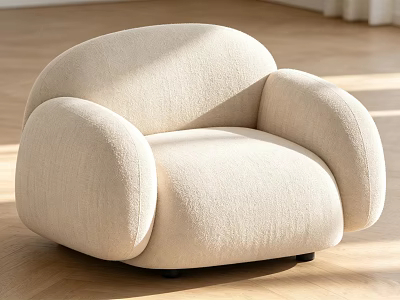 Beige Modern Single Sofa With Rounded Design Wide Arms And Comfortable Fabric 3d model