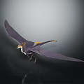 3D Pterosaur Character Model With Large Wings And Yellow Orange Head Crest On Black Background