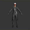 Tactical Character In Black Uniform With White Hat And Red Goggles