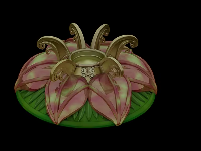 Lotus Design Decorative Ornament With Pink Petals Green Base And Golden Accents 3d model
