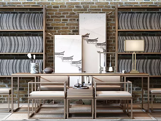 New Chinese Style Desk and Chair 3d model