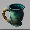 Handcrafted Ceramic Mug With Rope Like Handle And Green Striped Design