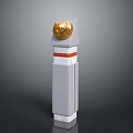 Geometric Sculpture Carving with Columnar Structure Golden Top Orange Stripe Gray White Stacked Blocks