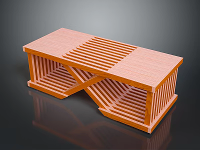 Modern Wooden Stool With Crossed Support Structure And Slatted Surface Design 3d model