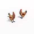 Brown Chicken Figurines With Red Combs And Black Legs Standing On White Background